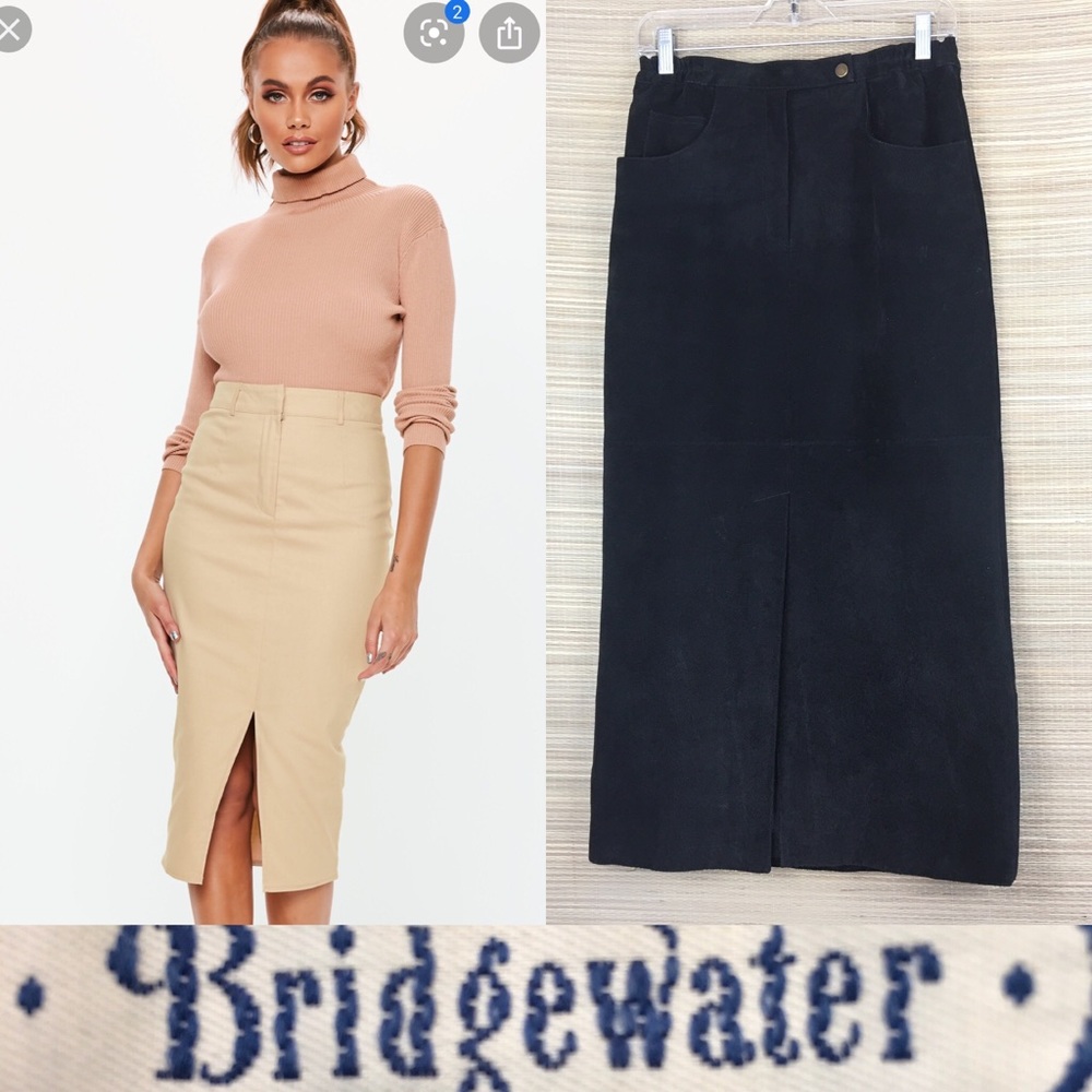 BRIDGEWATER CLASSIC Black Suede Midi Skirt  Size 6